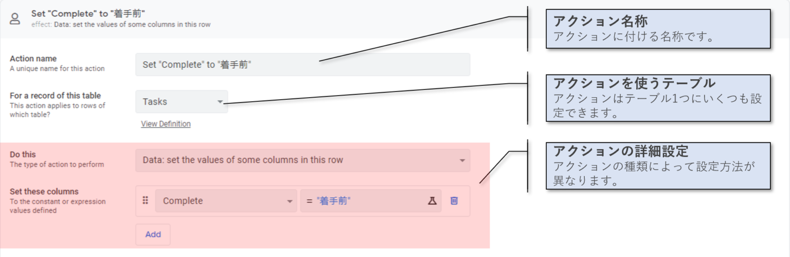 AppSheetユーザーズガイド | Actions(アクション) - Step up Appli